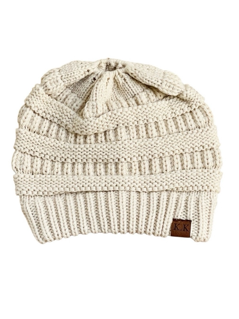 Ponytail Beanie Cream Knit NWOT Kyoot Klothing